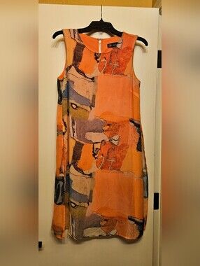 Carre Noir  Orange Abstract Sleeveless Mini Dress